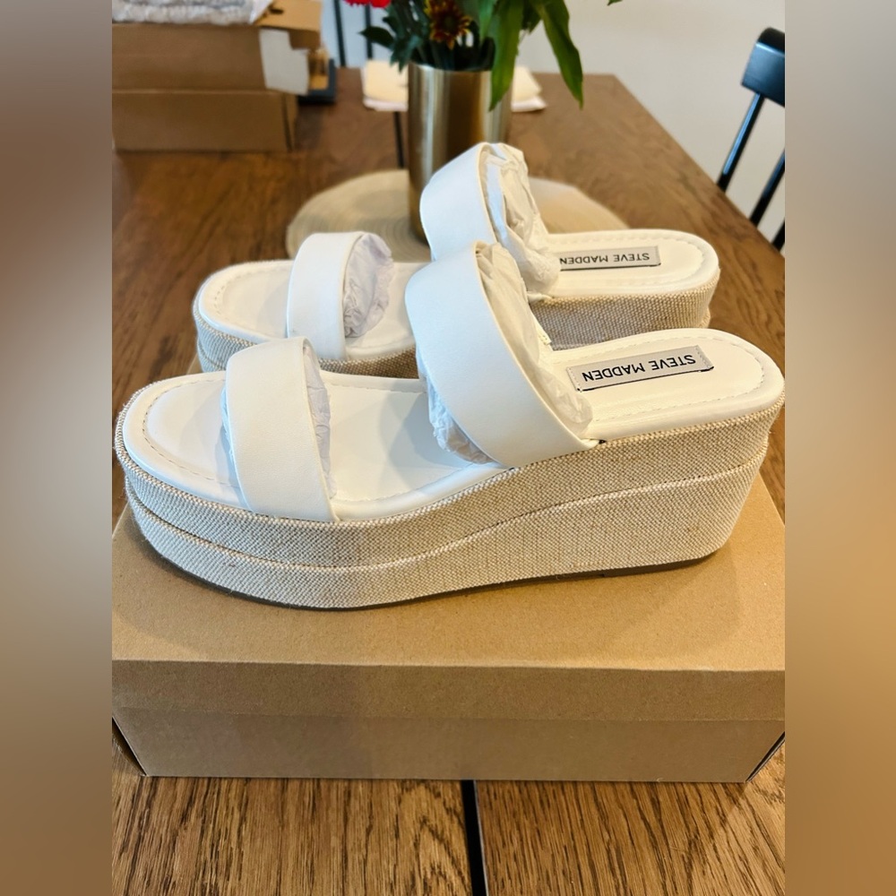 Steve Madden White Leather Platform Slide Sandals Size 9